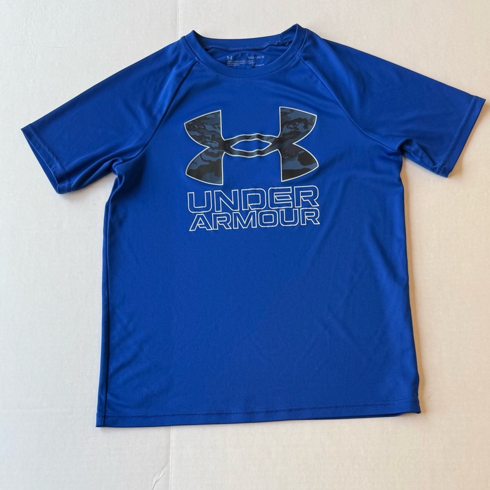 Under Armour Boys Youth Medium Royal Blue w:Camo Logo HeatGear Performance Tee